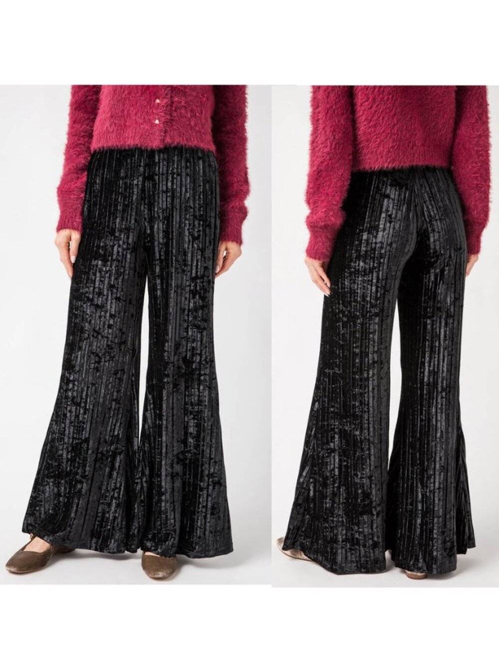 Free People Star Sign Ribbed Wide Leg Velvet Pants Sz L